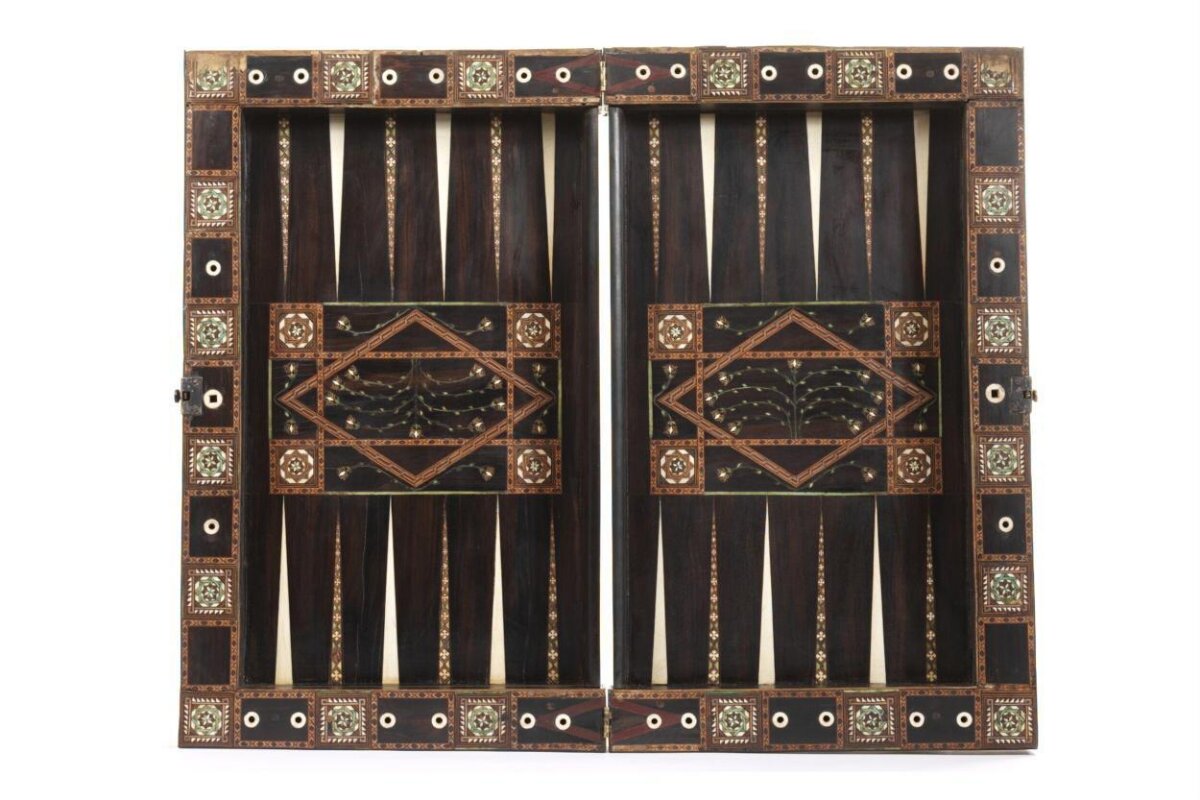 Antique Inlaid Backgammon Board