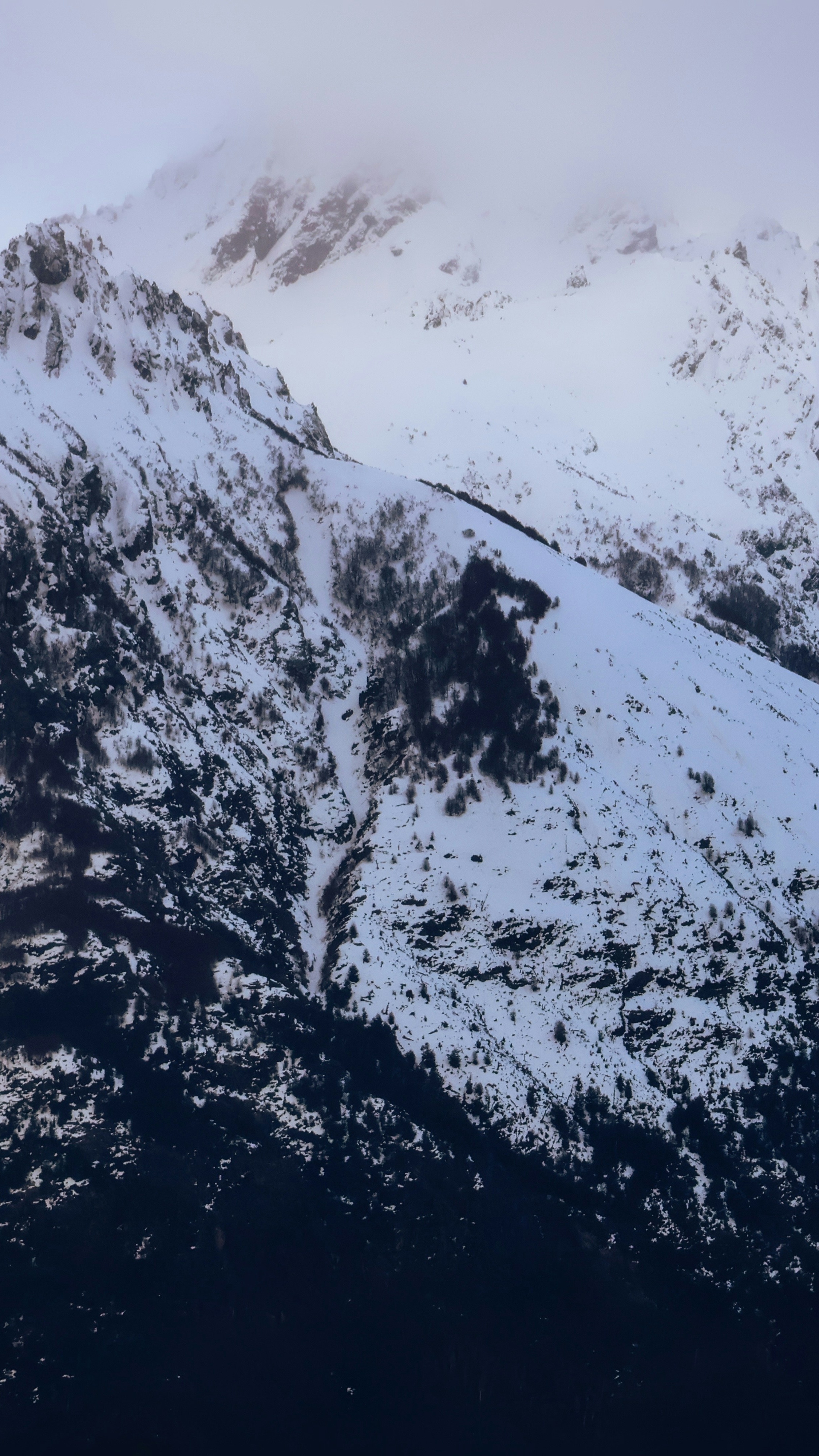 Foggy Snow-covered Mountain Slope