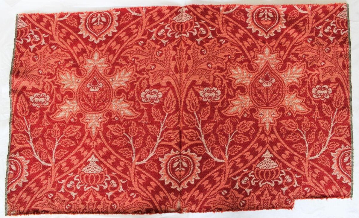 Red Ornate Woven Textile Fragment