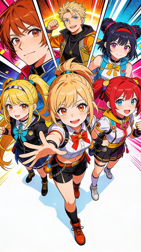 Cheerful Anime Character Group Illustration