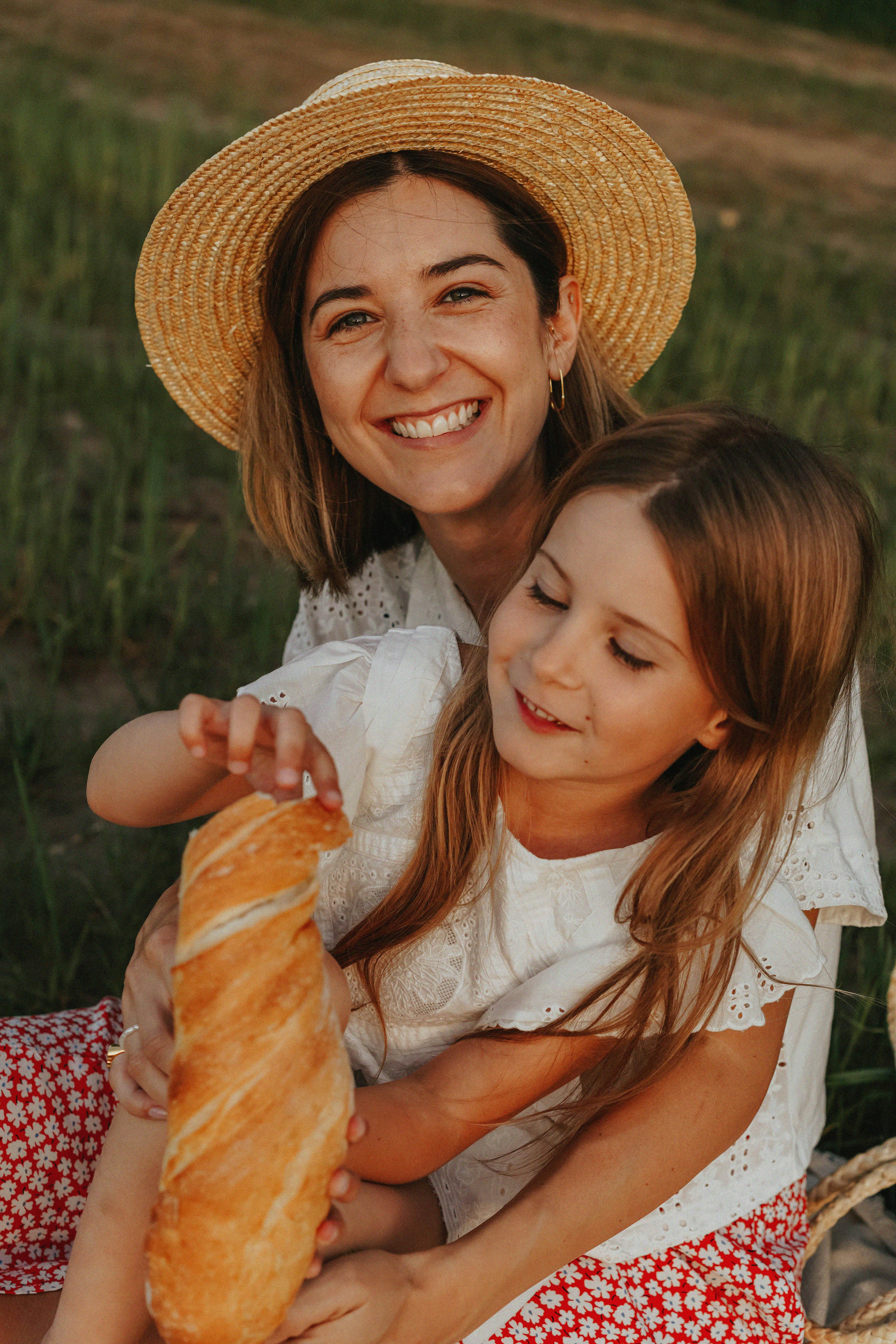 Mother and Daughter Picnic with Baguette