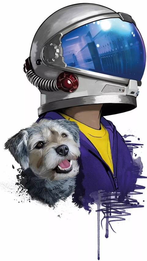 Astronaut with Happy Pet Dog