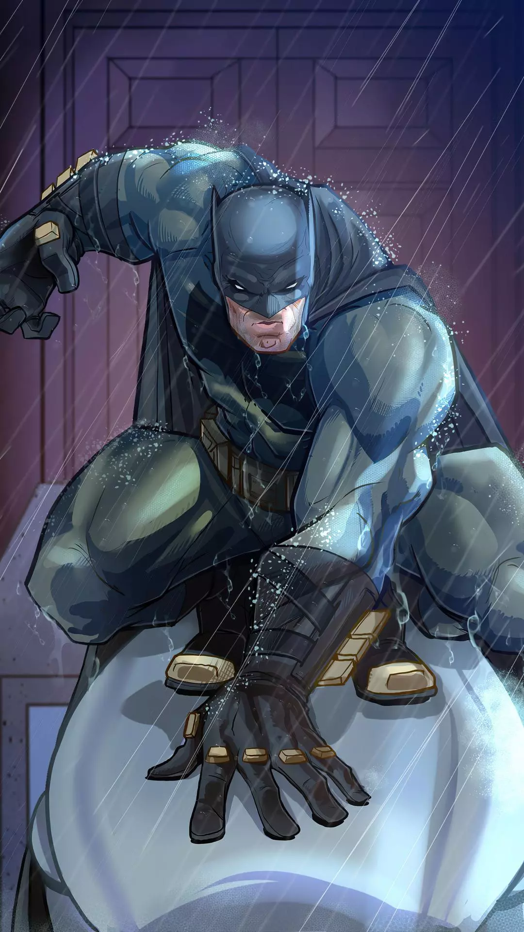Batman Crouching in Rain