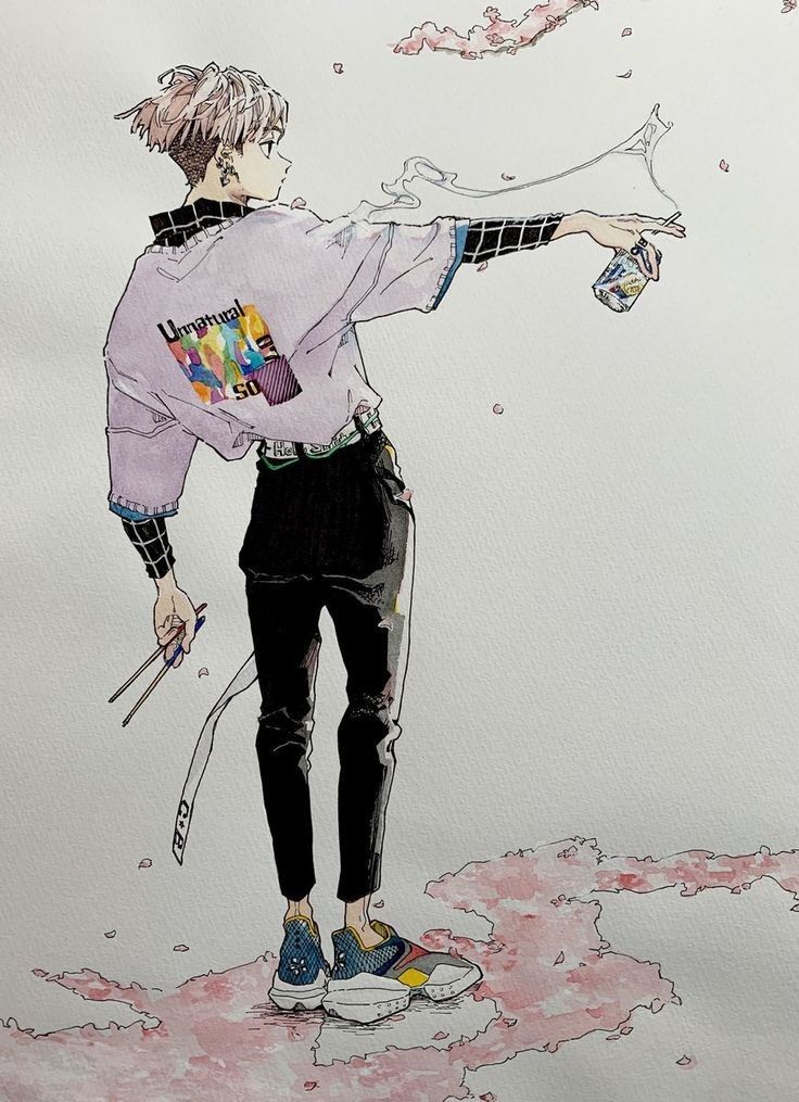 Stylish Anime Young Man Among Cherry Petals