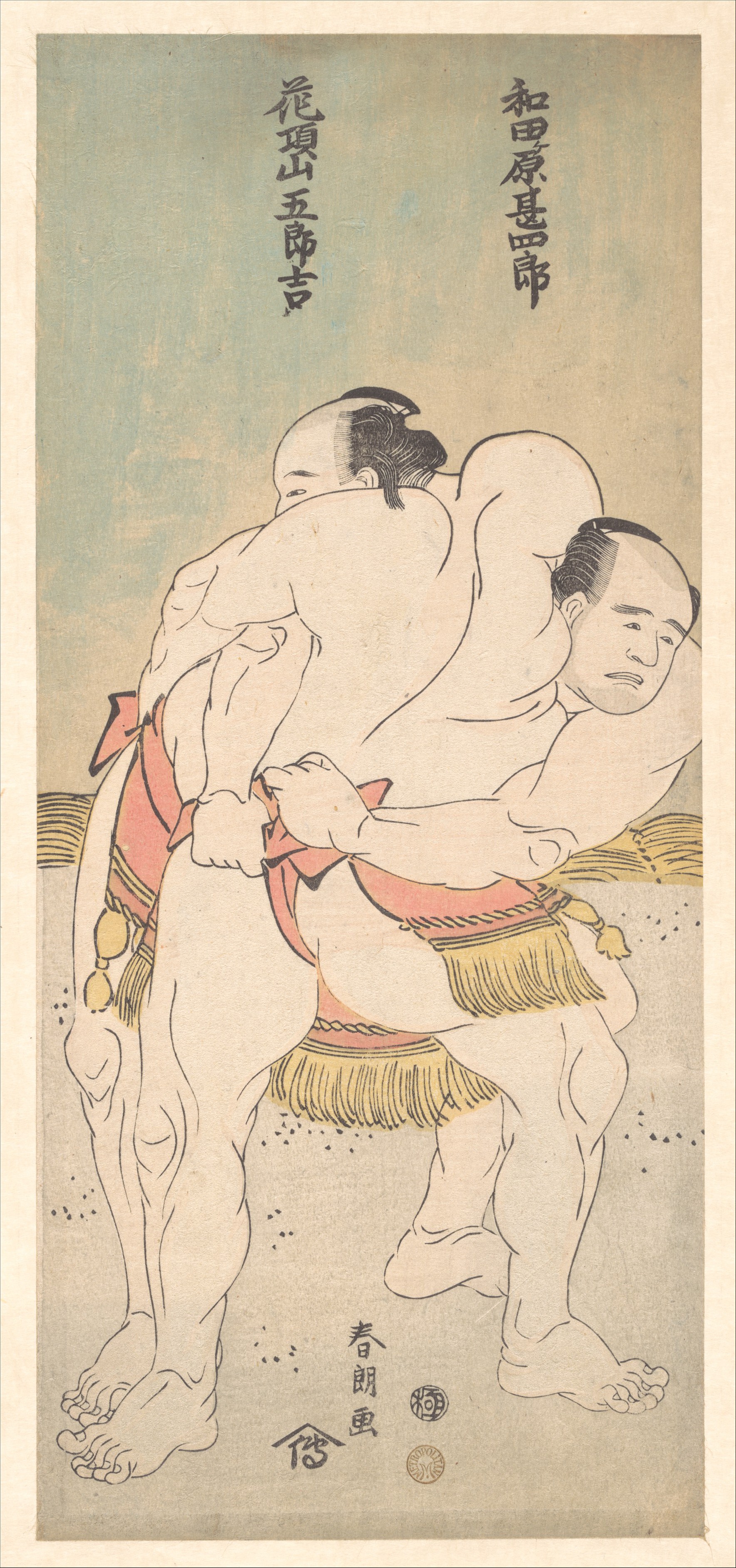 Woodblock Print of Two Sumo Wrestlers