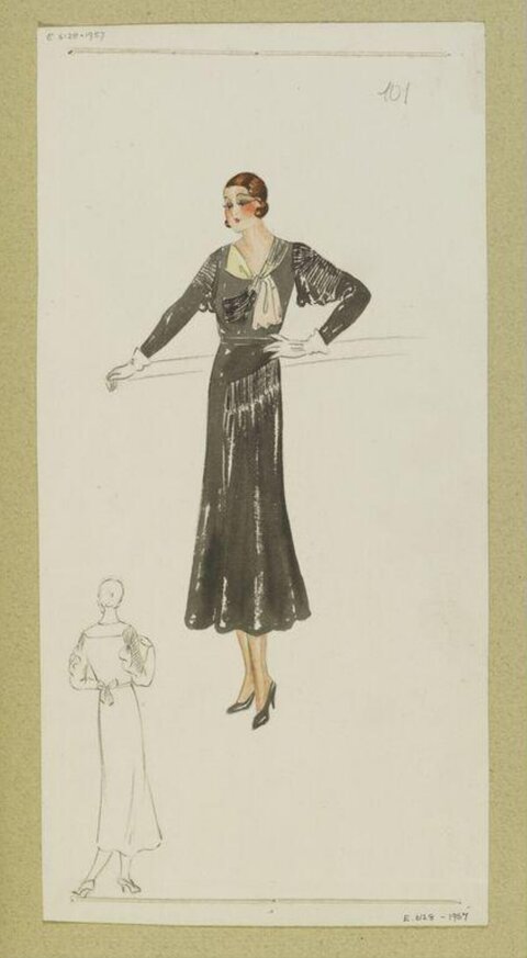 1930s Women's Dress Fashion Sketch