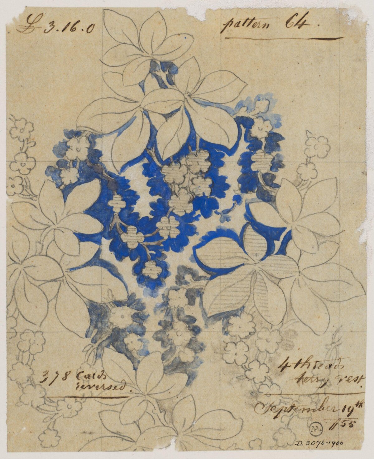 Vintage Floral Textile Pattern Sketch