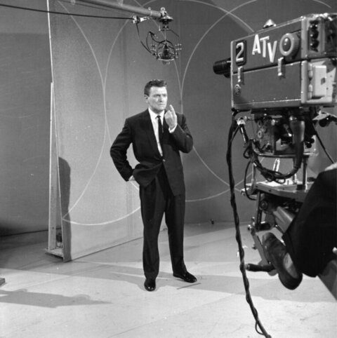 Man on ATV Television Studio Set