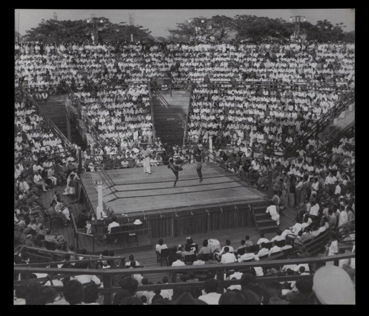 Sumo Wrestling Match in Outdoor Stadium