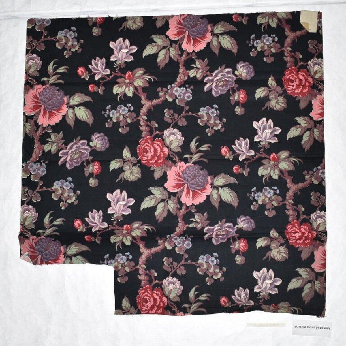 Black Vintage Floral Print Fabric Swatch