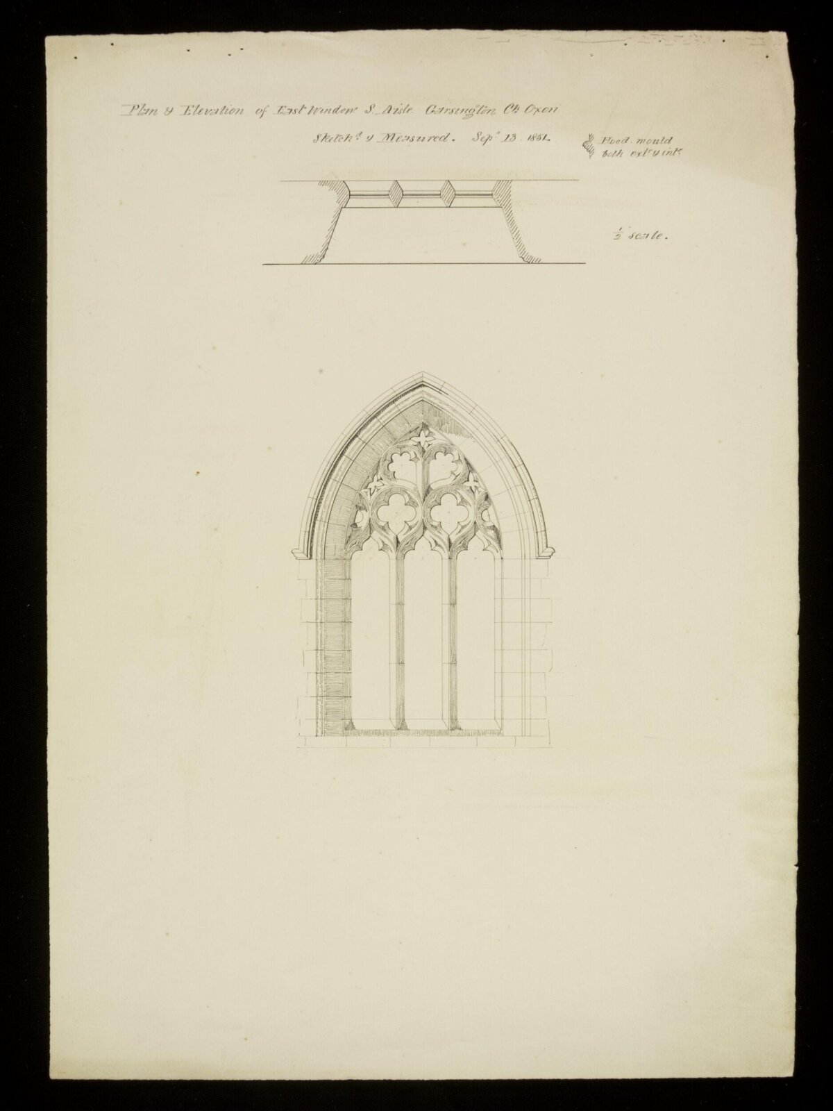1851 Architectural Drawing of Gothic Window