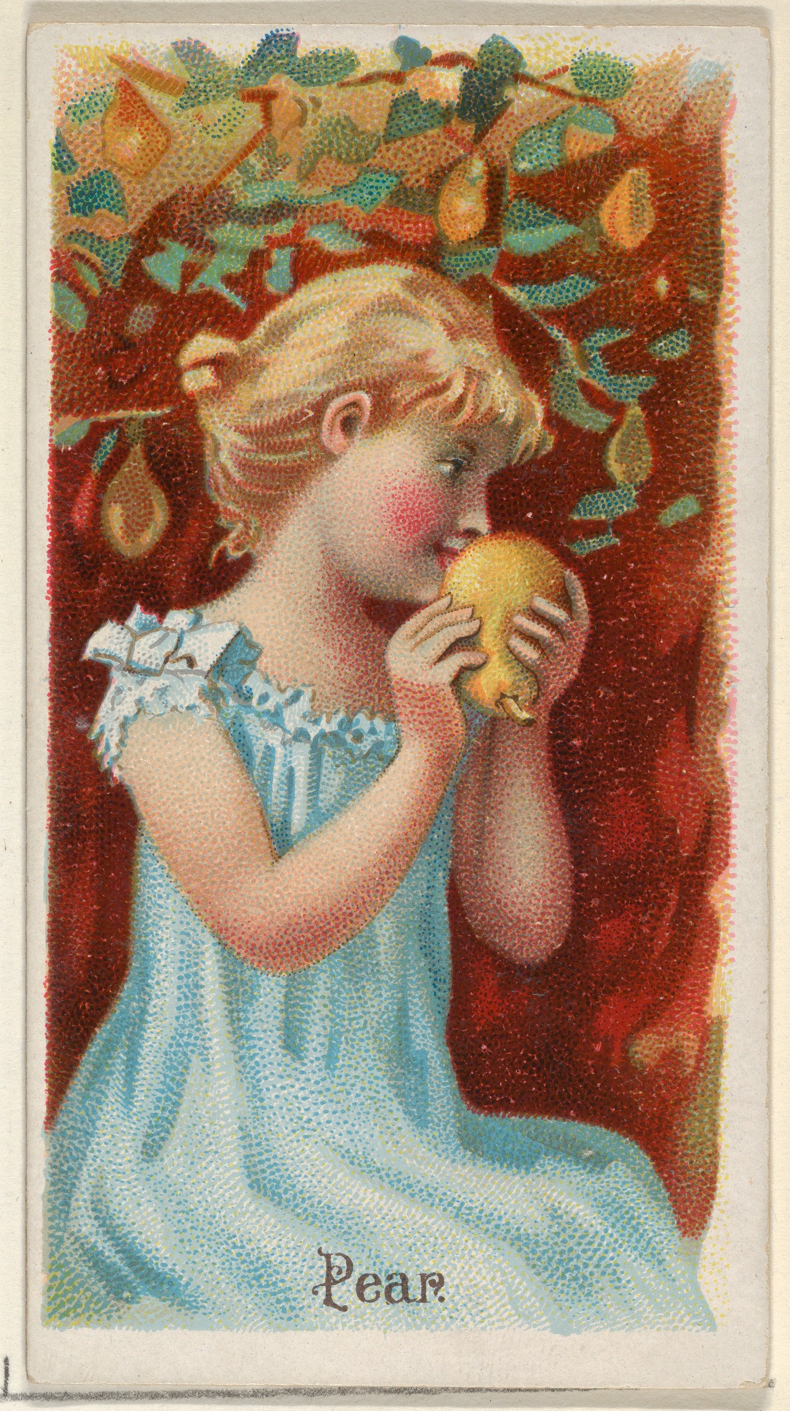 Girl Holding Pear Under Pear Tree
