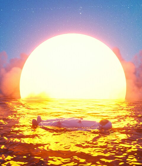 Astronaut Floating on Sunlit Sea
