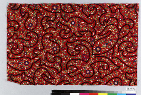 Red Paisley Patterned Textile Fragment
