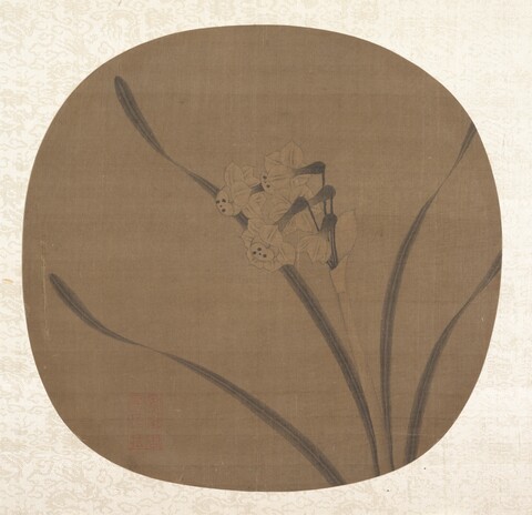 Ink Narcissus Fan Leaf Painting