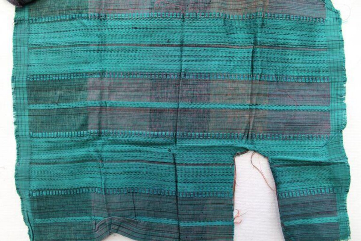 Handwoven Teal Striped Fabric