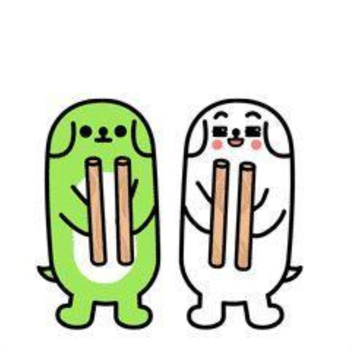Two Cartoon Dogs Holding Sticks