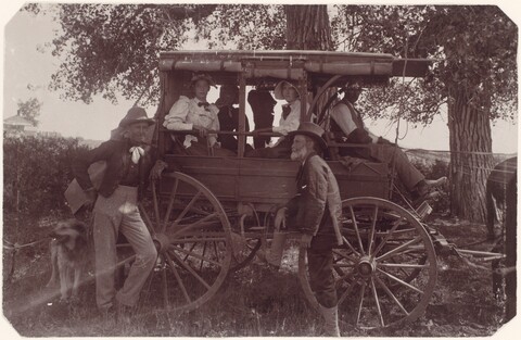 Vintage Group Portrait Beside Stagecoach