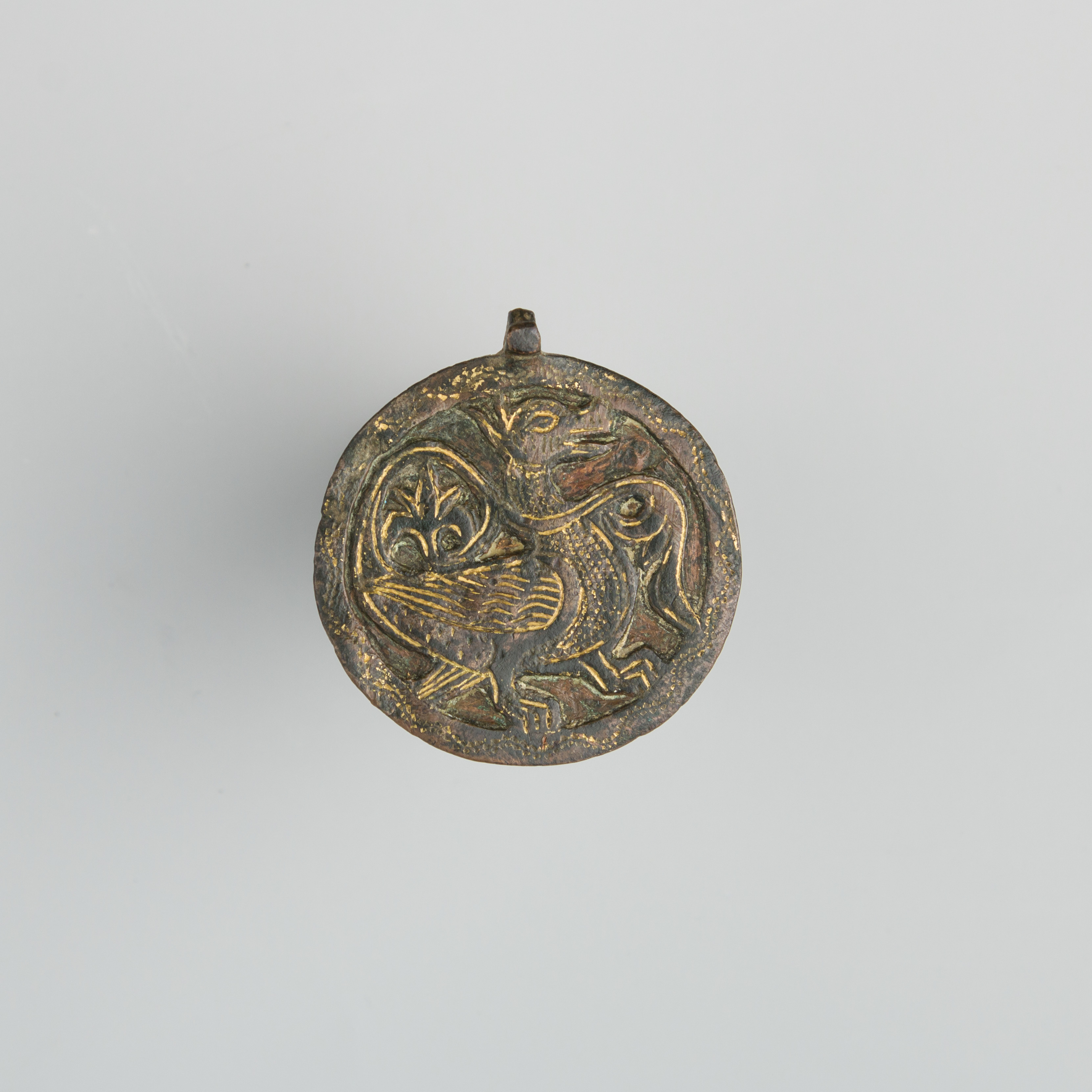 Ancient Circular Engraved Bronze Pendant