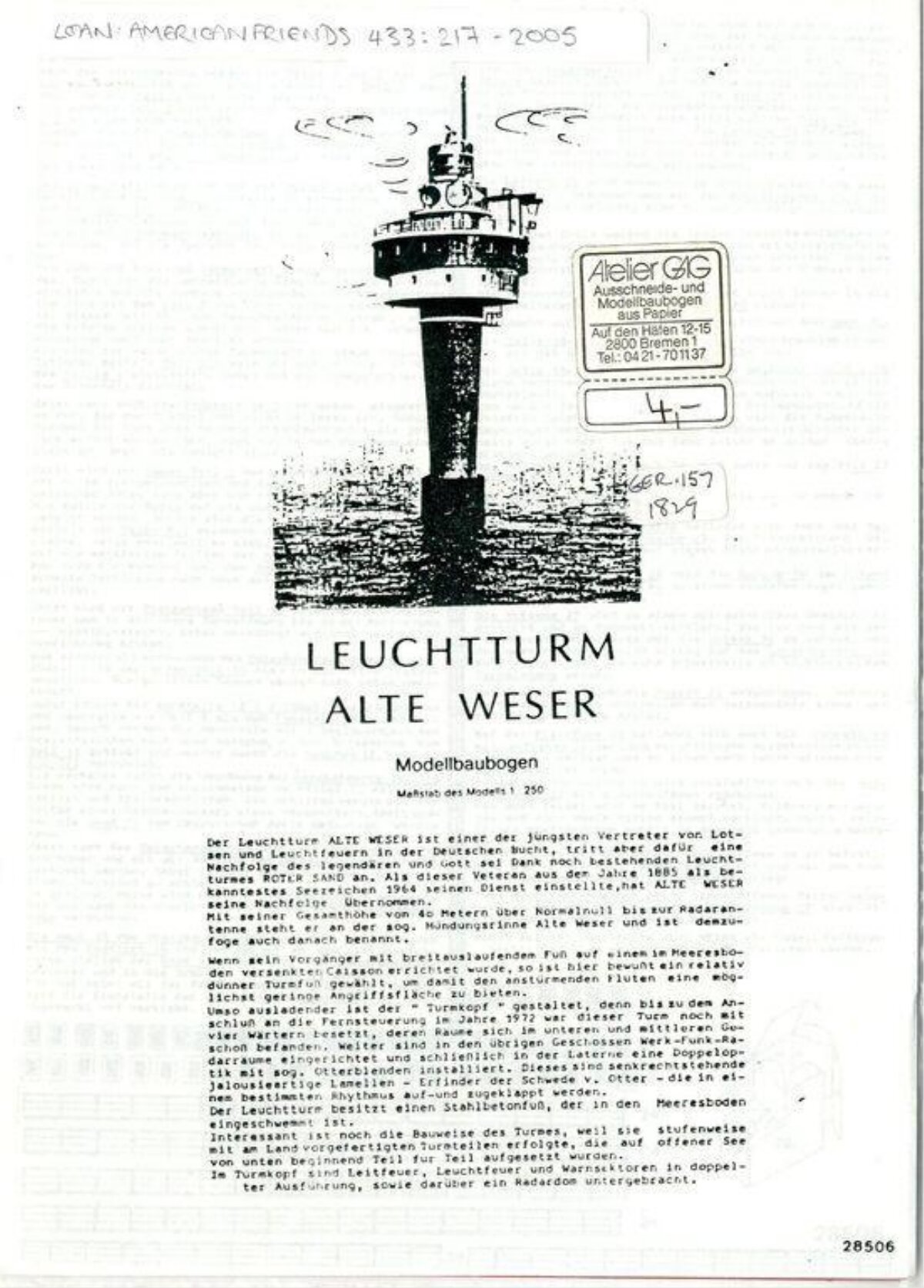 Leuchtturm Alte Weser Model Sheet