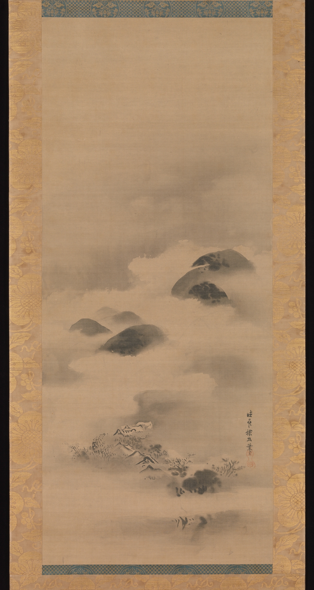 Ink Misty Mountain Hanging Scroll