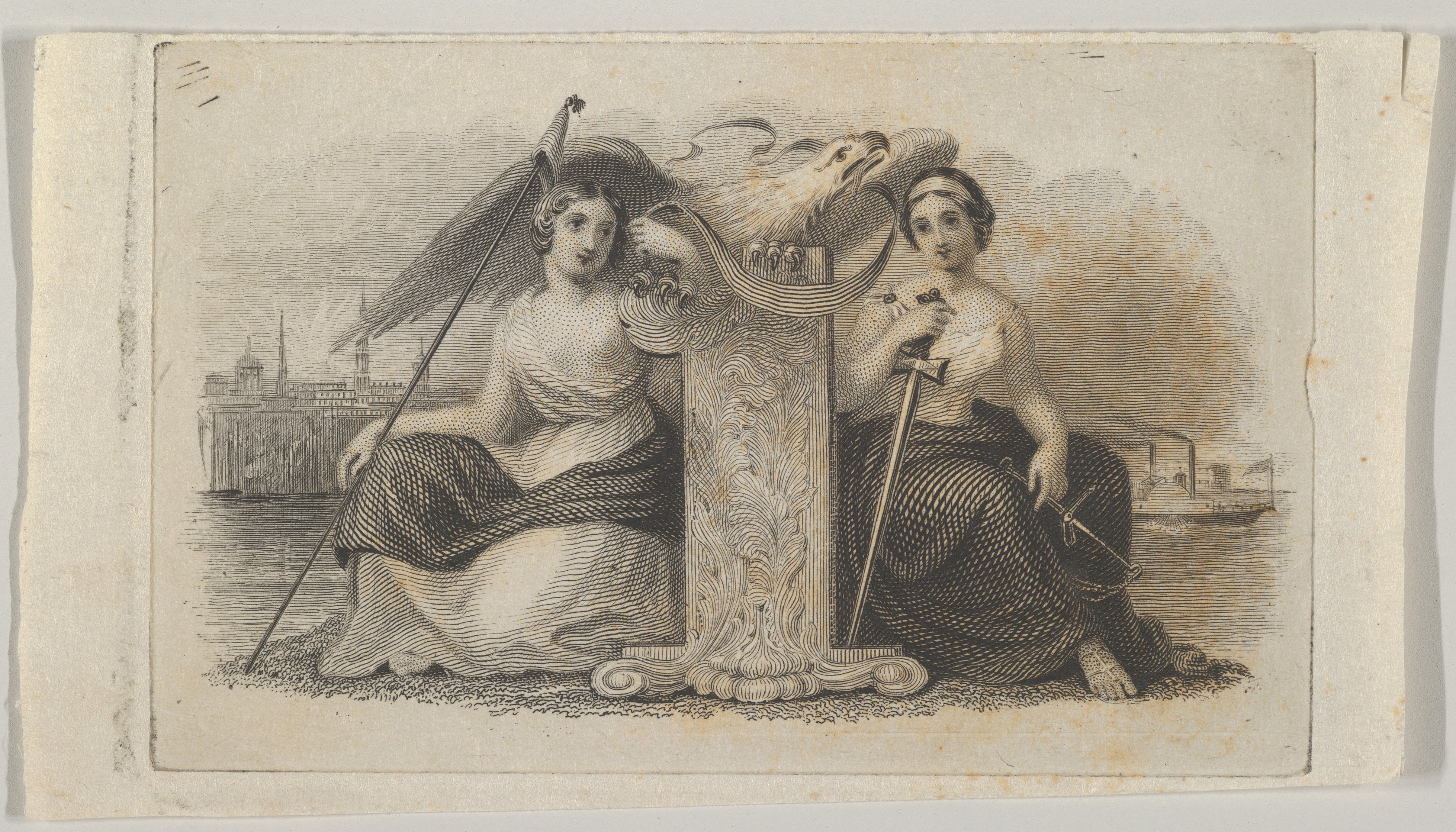 Allegorical Engraving with Two Female Figures