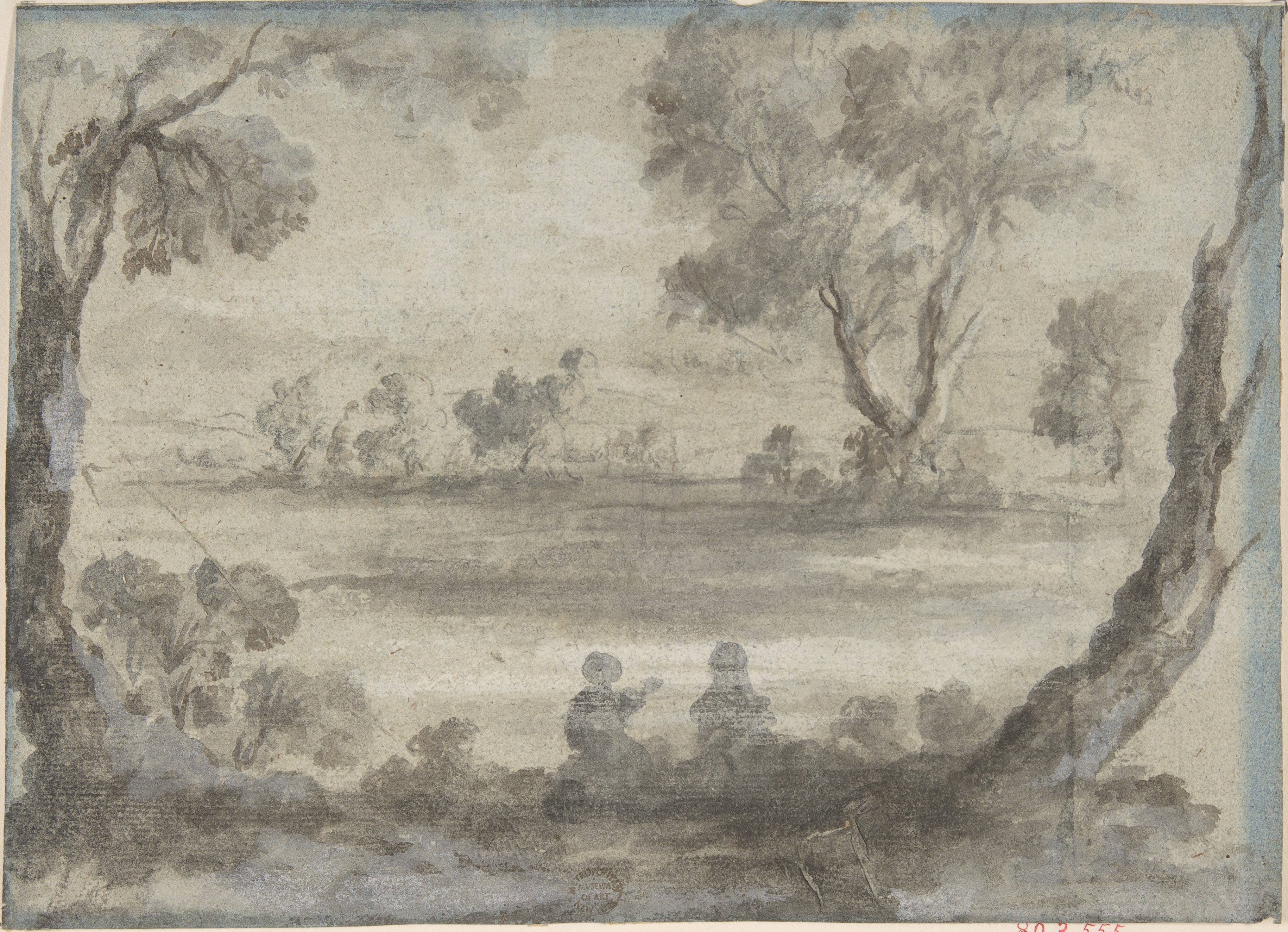 Monochromatic River Landscape Sketch