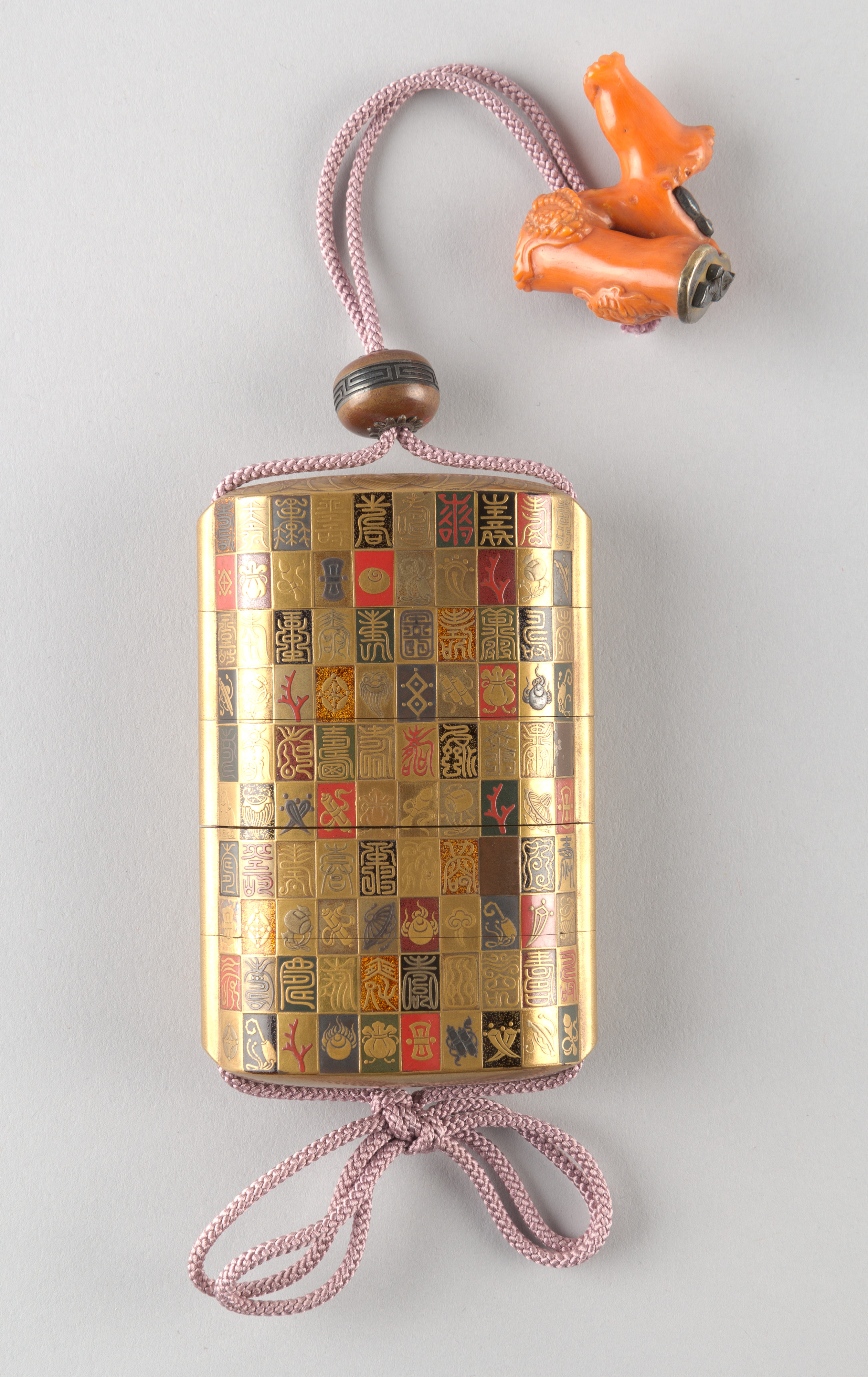 Japanese Lacquered Inro with Coral Netsuke