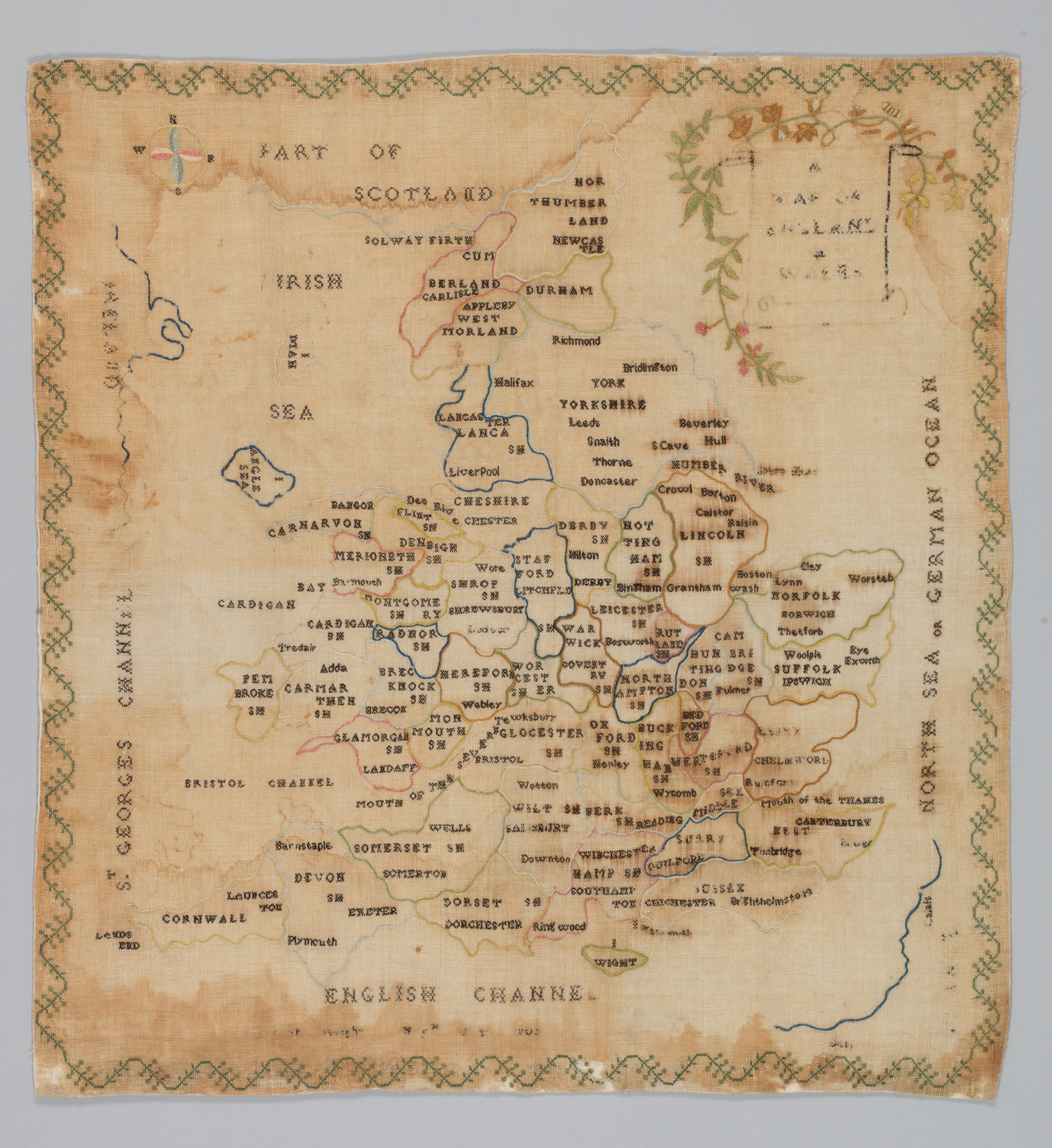 Embroidered Antique Map of England — Maps