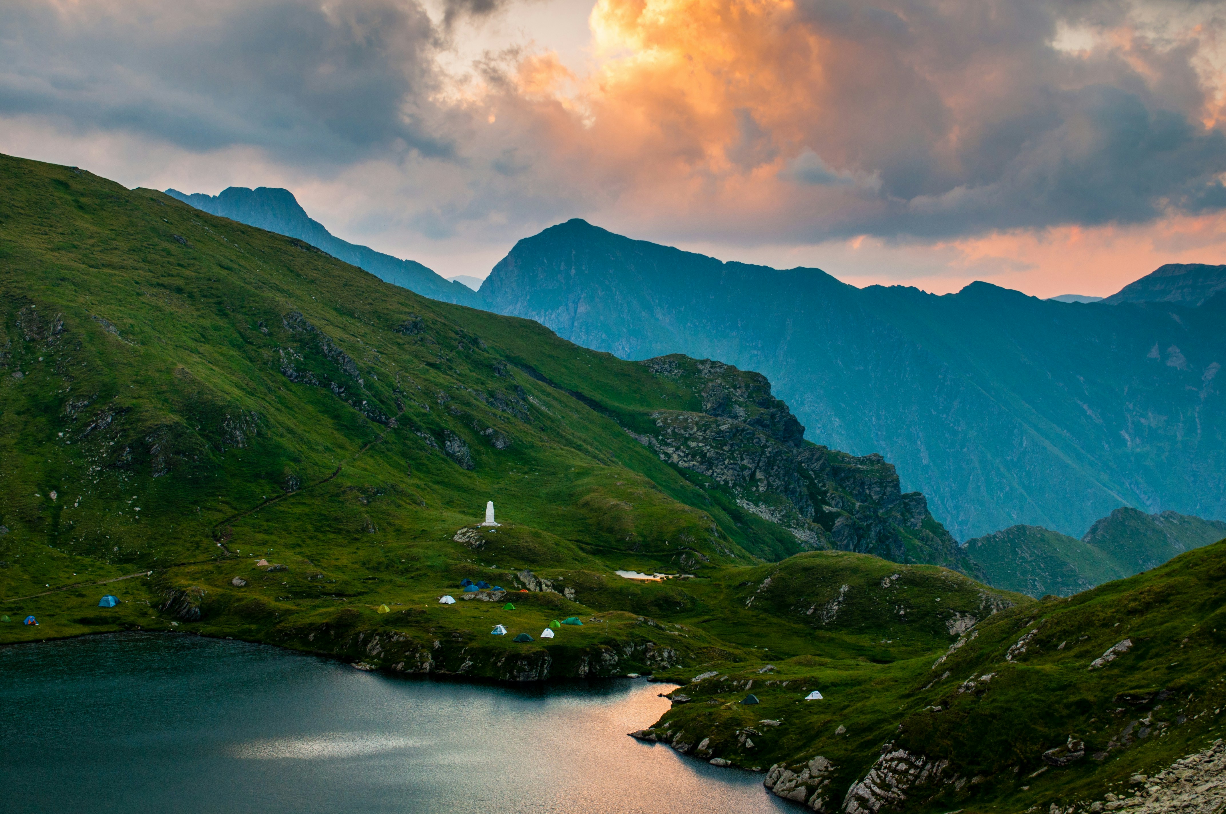 Sunset Mountain Lake Camping View