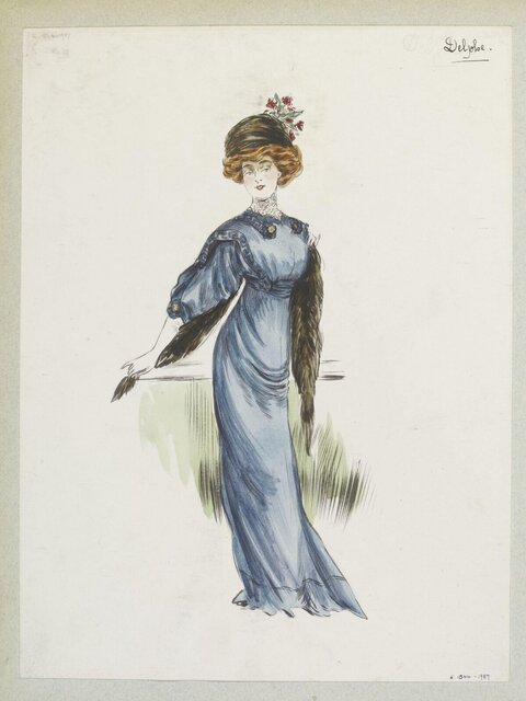 Vintage Blue Gown Fashion Sketch