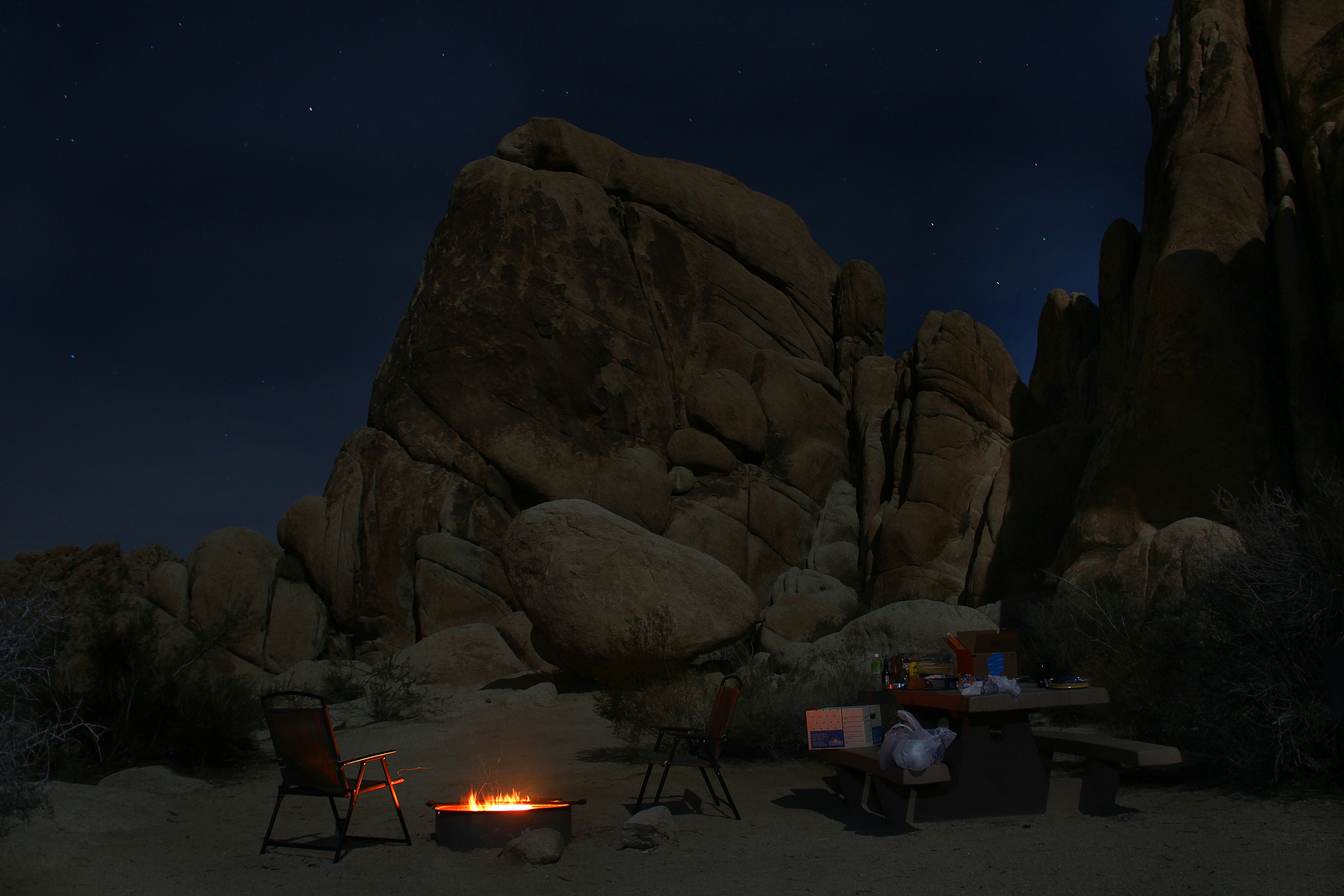 Night Campsite with Campfire