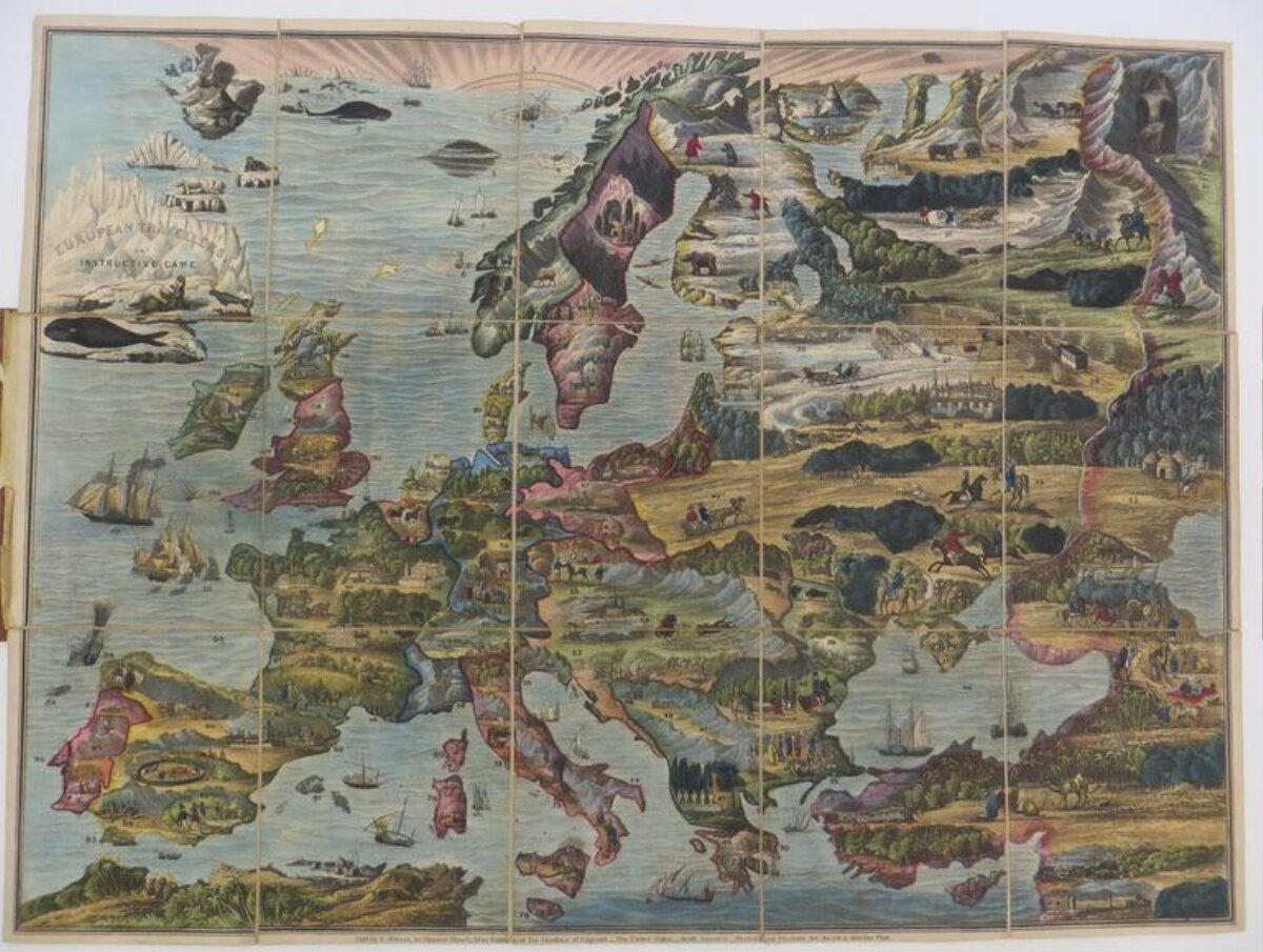 Antique European Travel Game Map