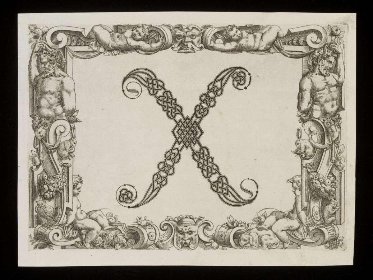 Ornate Decorative Letter X Engraving