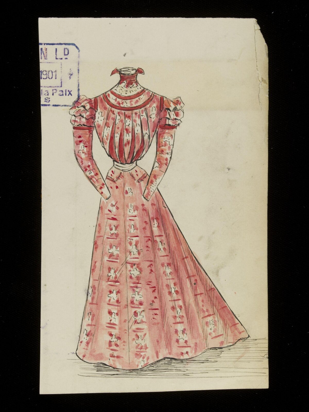 1901 Pink Dress Fashion Sketch