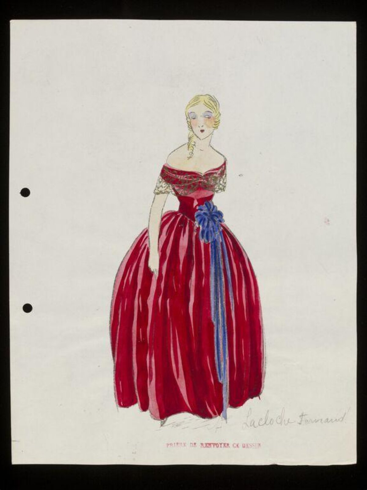 Vintage Red Ball Gown Fashion Sketch