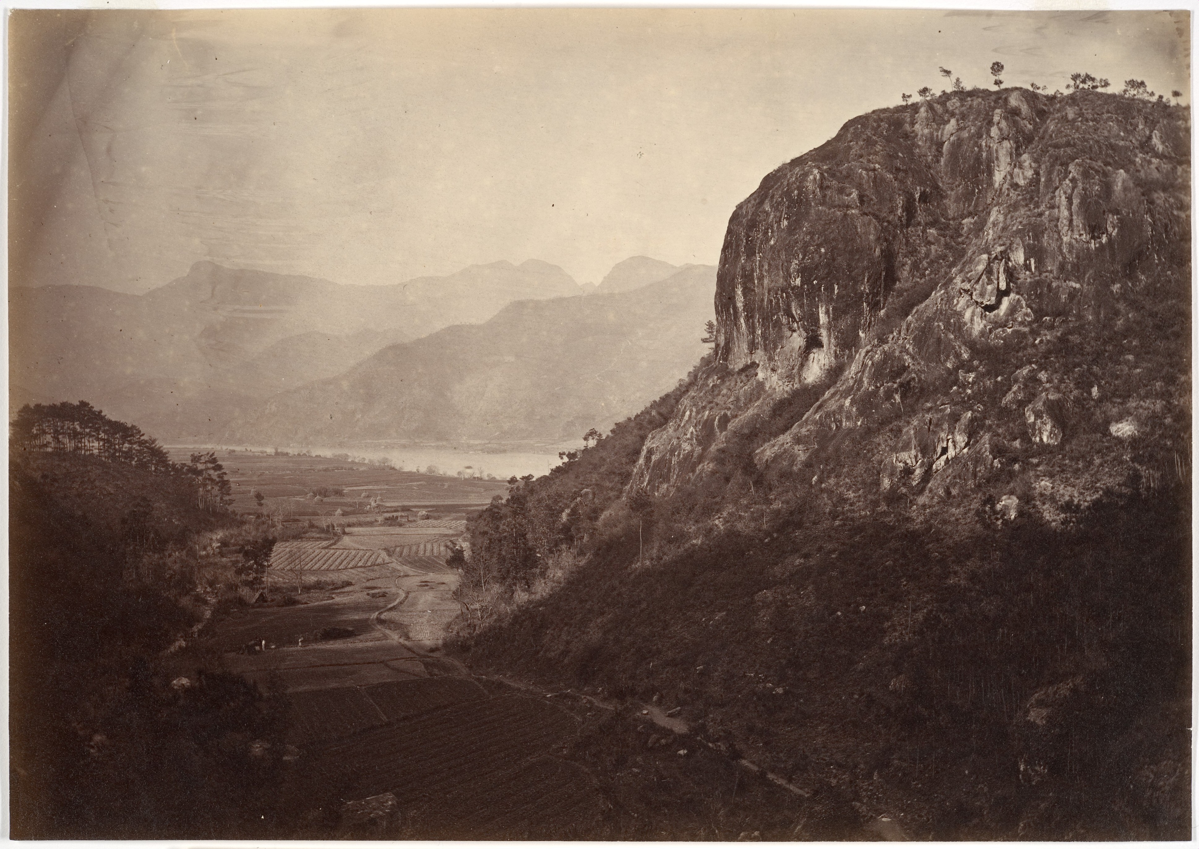 Vintage Mountain Valley Farmland Landscape