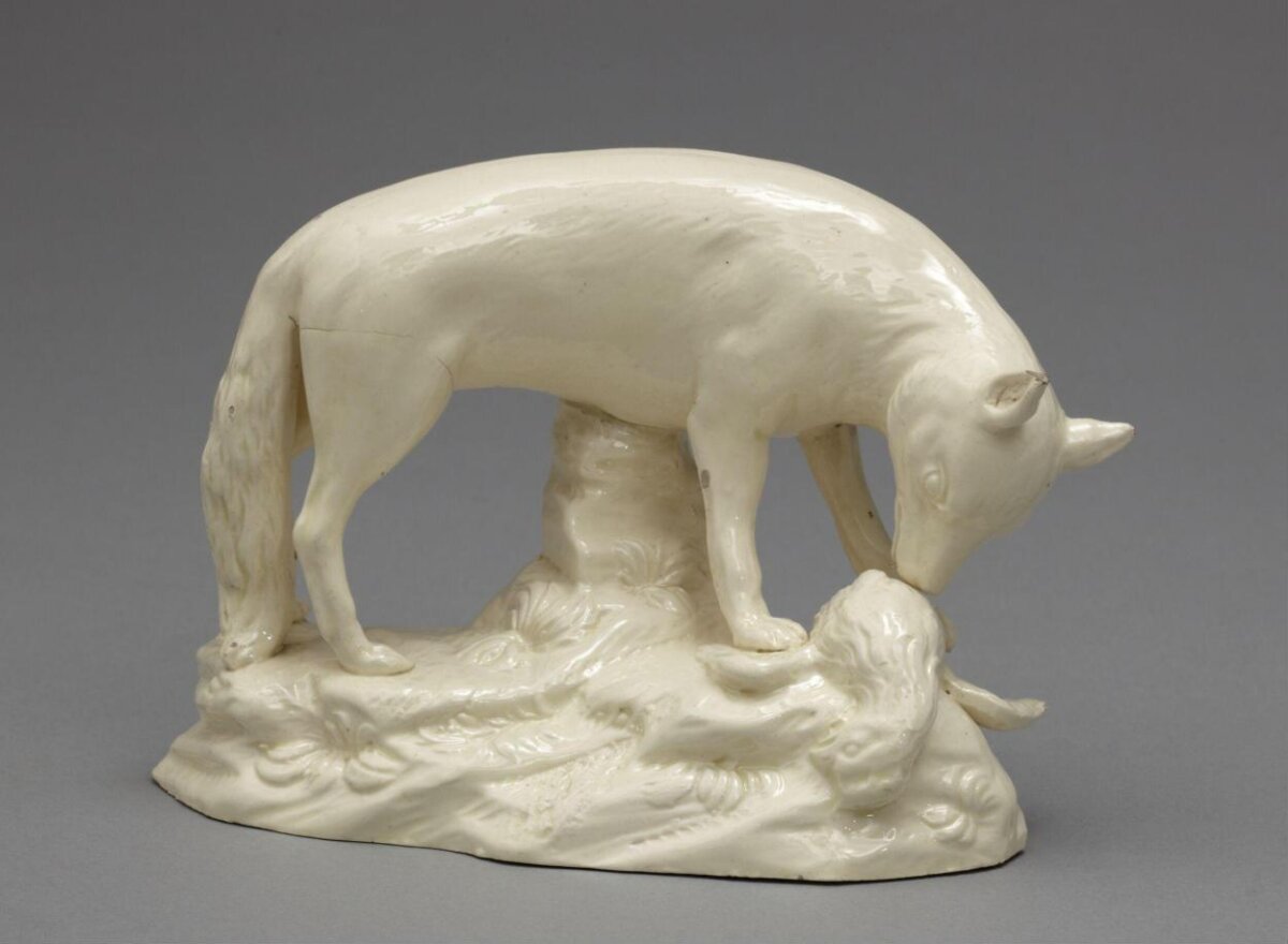 White Glazed Ceramic Wolf Sculpture