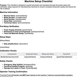 Machine Setup Checklist