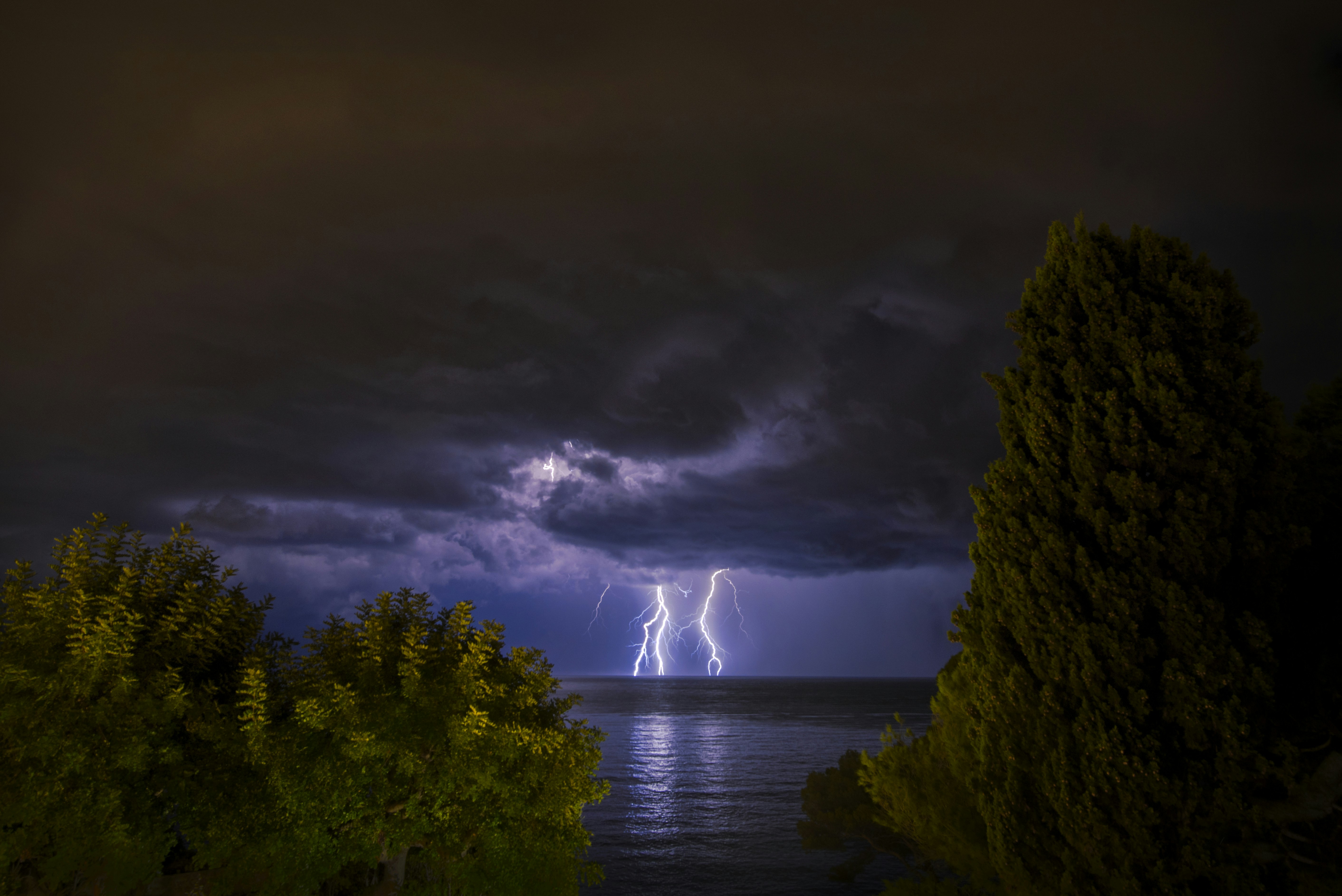 Lightning Over Night Sea