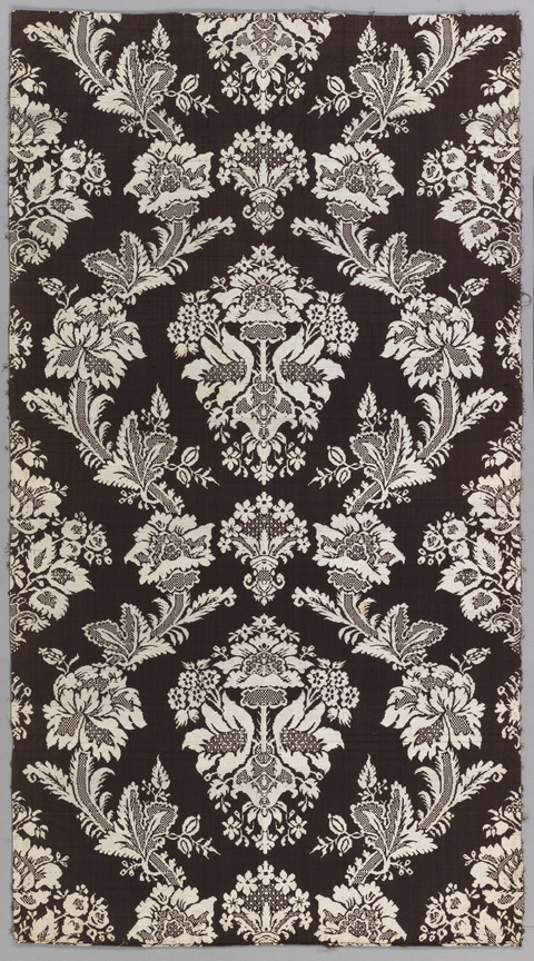 Vintage Black White Floral Damask Fabric