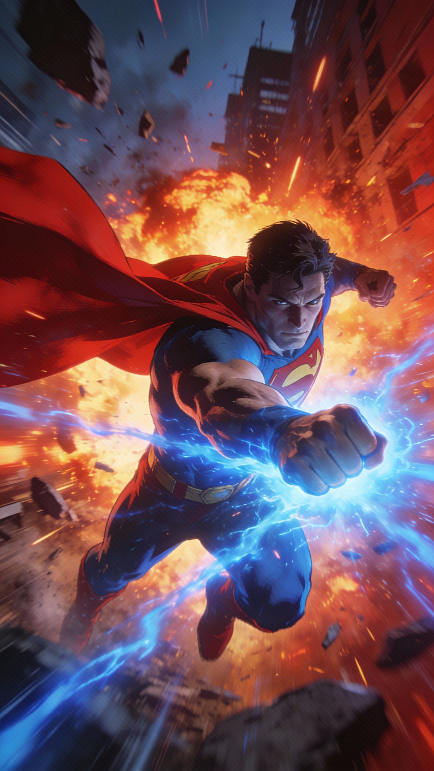 Superman Charges Through City Explosion