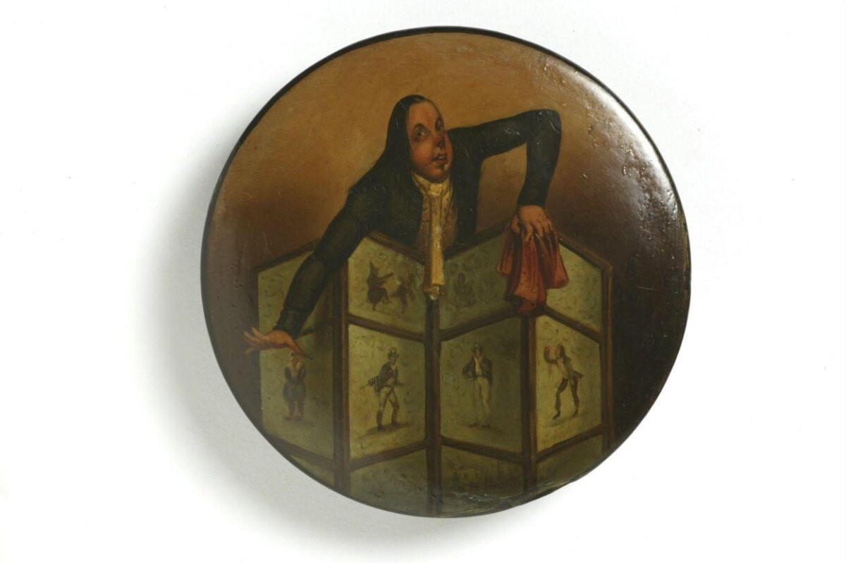 Antique Painted Round Box with Showman