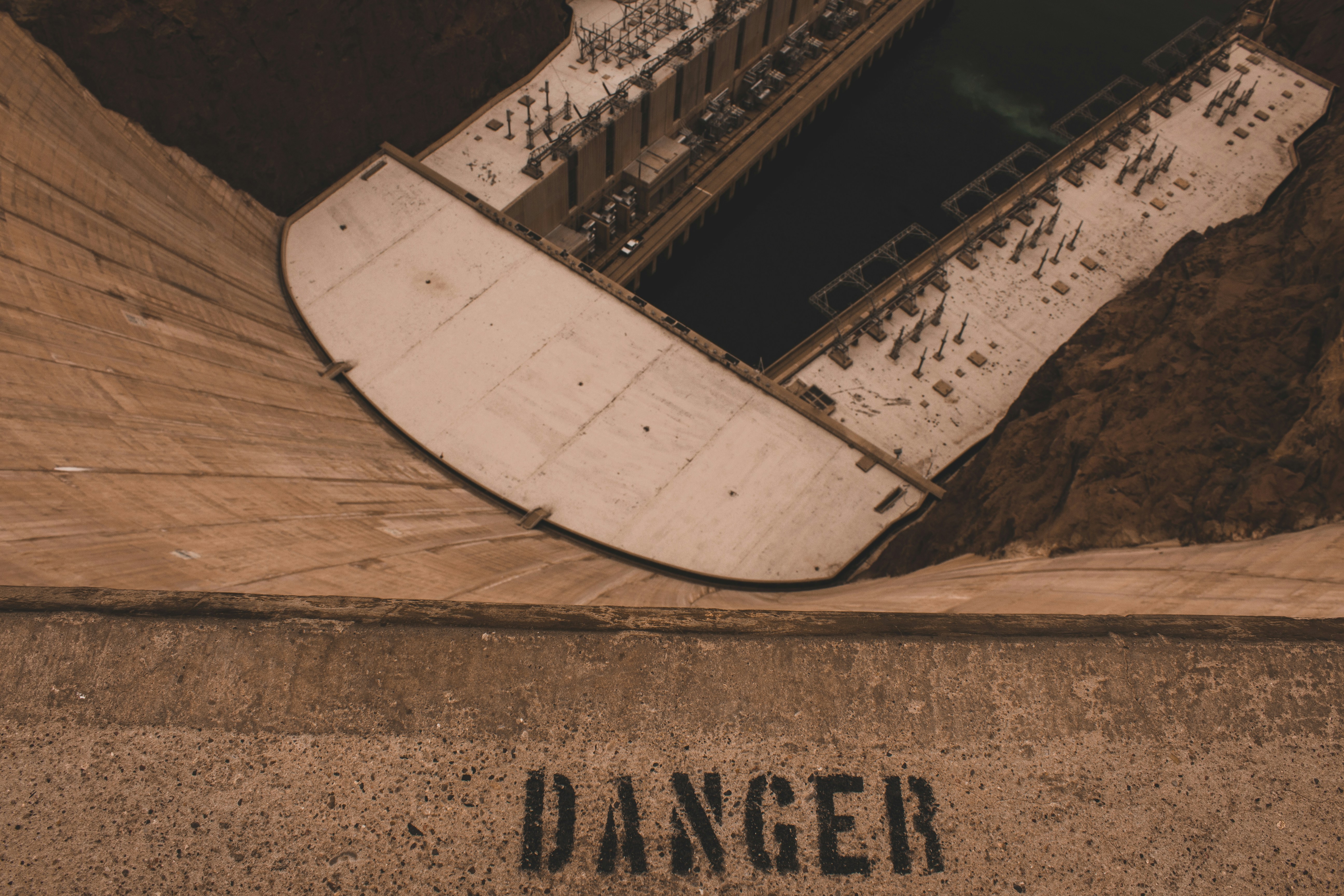 Dam Edge with DANGER Warning