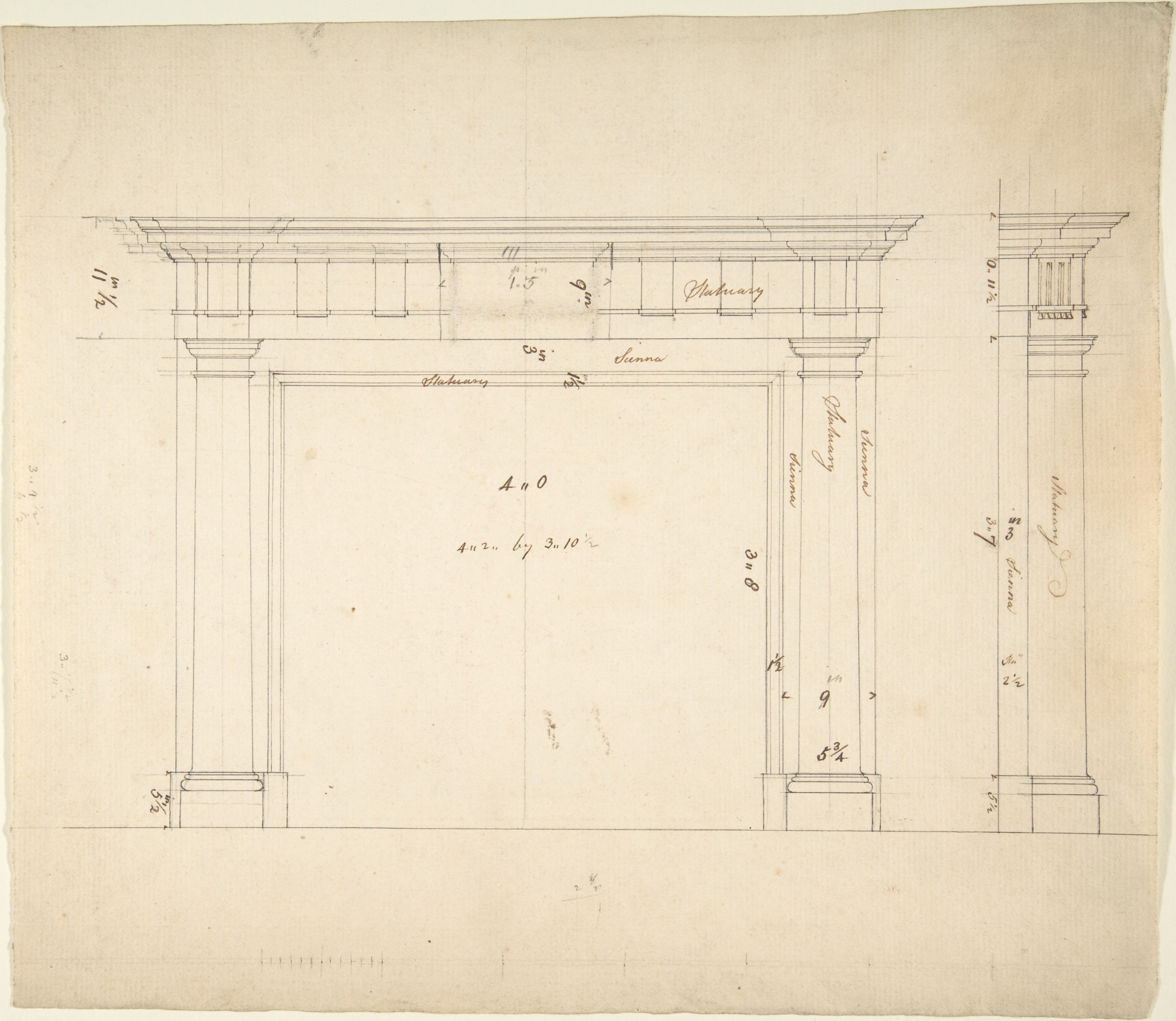 Hand-drawn Architectural Columned Entrance Drawing