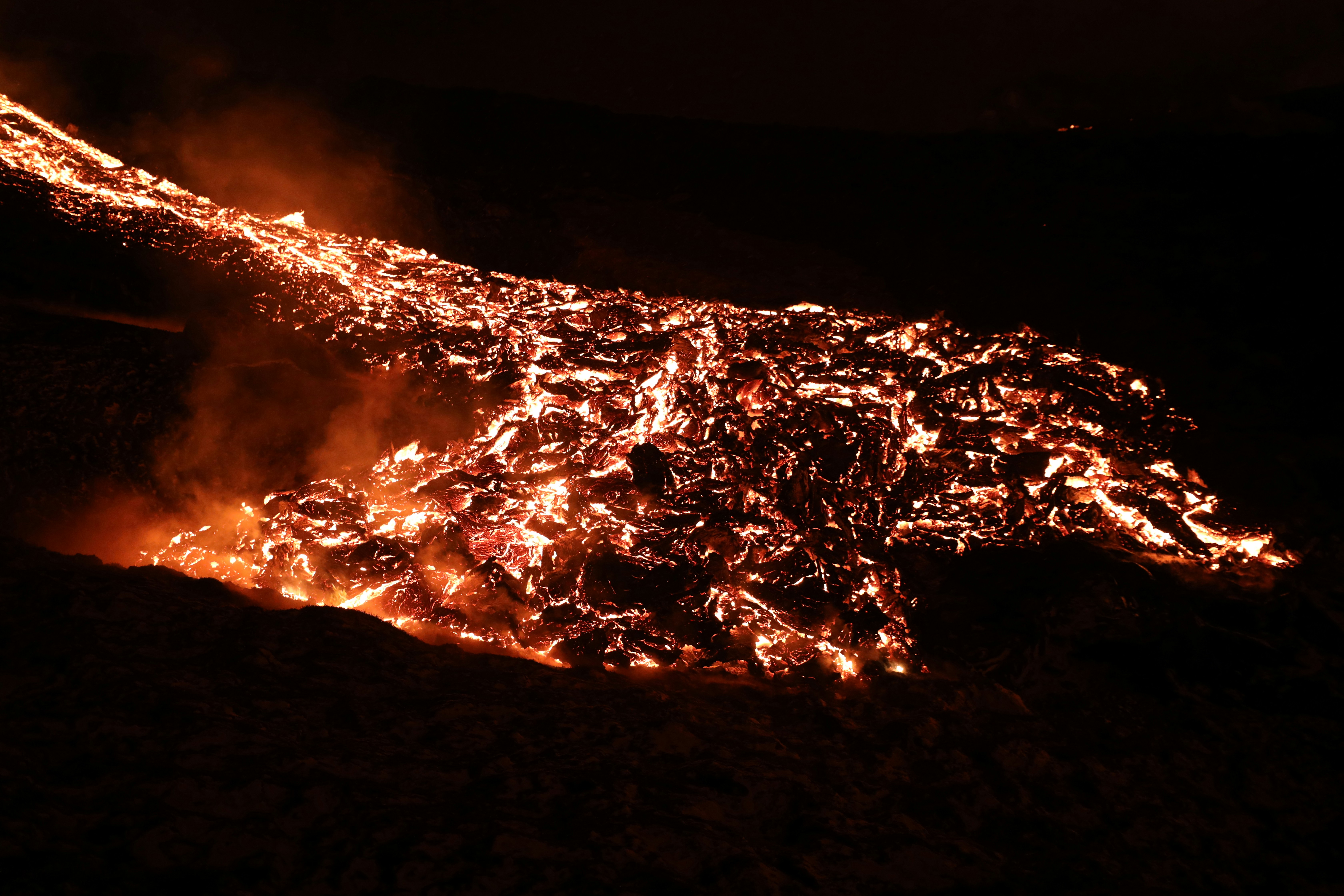 Nighttime Glowing Lava Flow