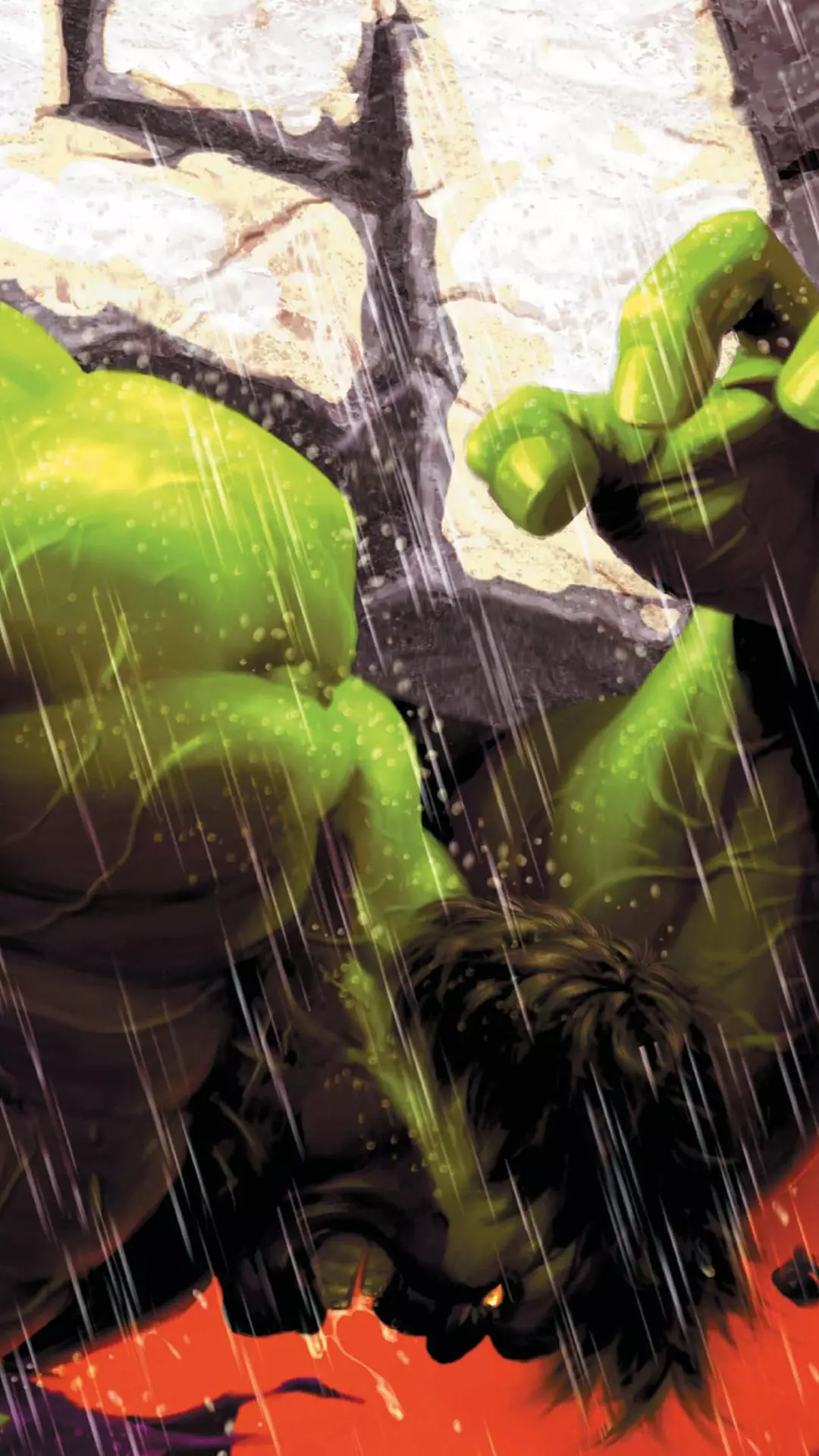 Hulk kneeling in pouring rain