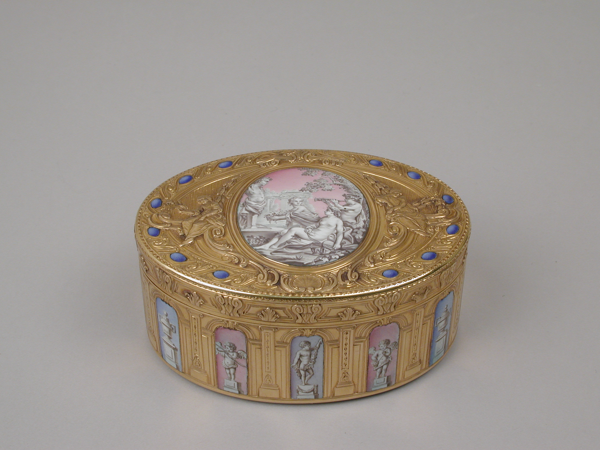 Ornate Gold Enamel Oval Snuff Box