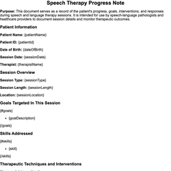 Speech Therapy Progress Note
