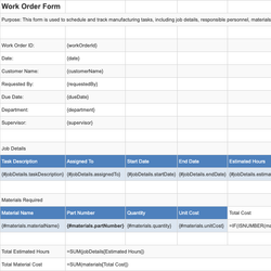 Work Order Form